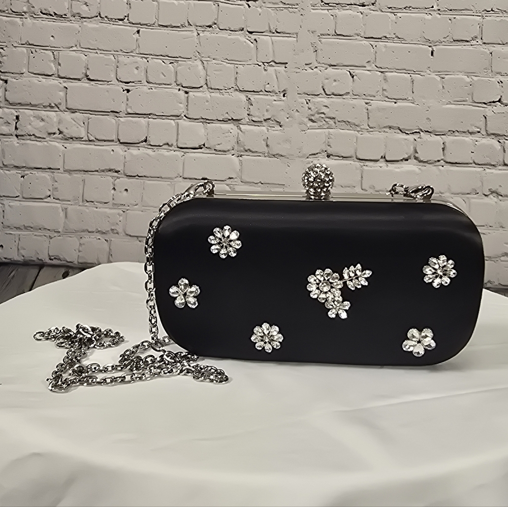 Express Rhinestone Flower Embellished Clasp Clutch